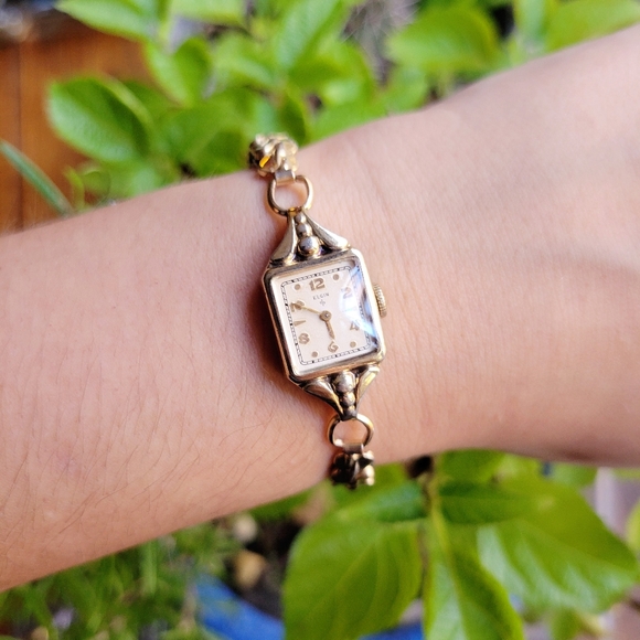 Vintage 10K RGP Elgin Art Deco Style Classic Womens Womans Gold Square Watch - Picture 3 of 11